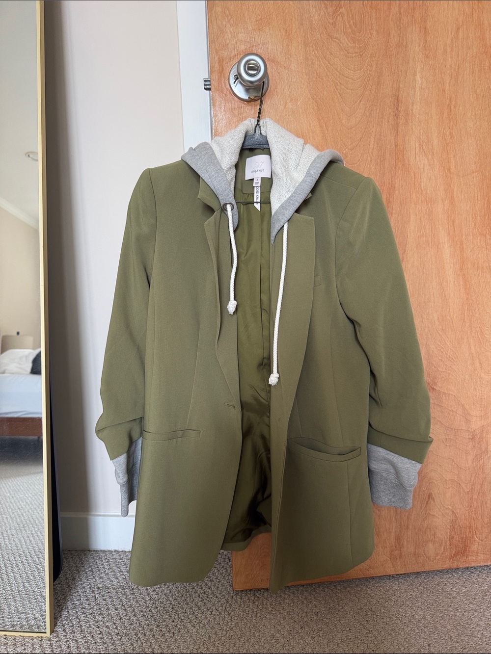 cinq a sept Olive Green khloe Blazer with Gray Hood